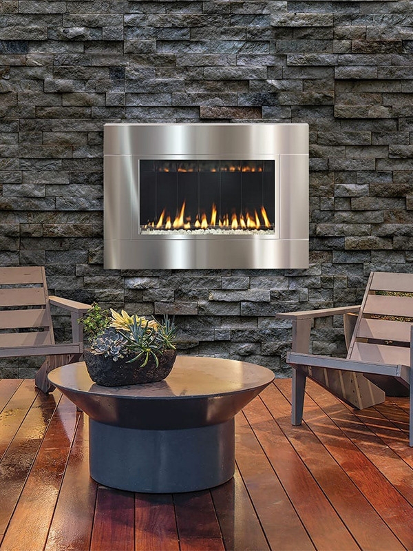 Outdoor Fireplace Modern Wall Mounted Linear Stainless Steel