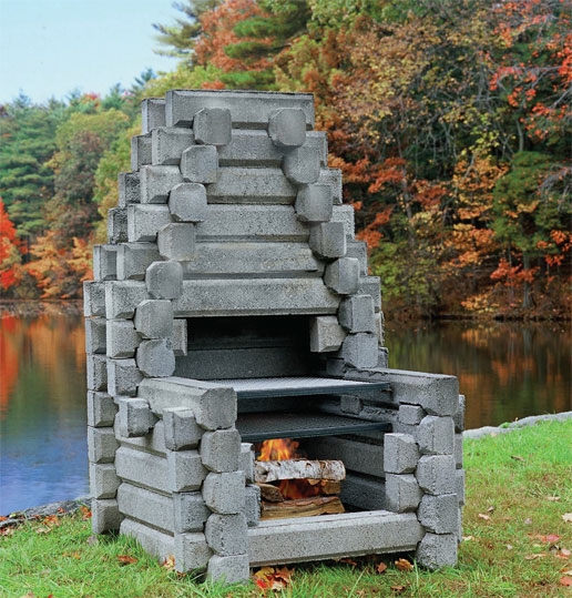 Outdoor Fireplace Monumental Scale Tan Stone Like Stately Patio Hearth
