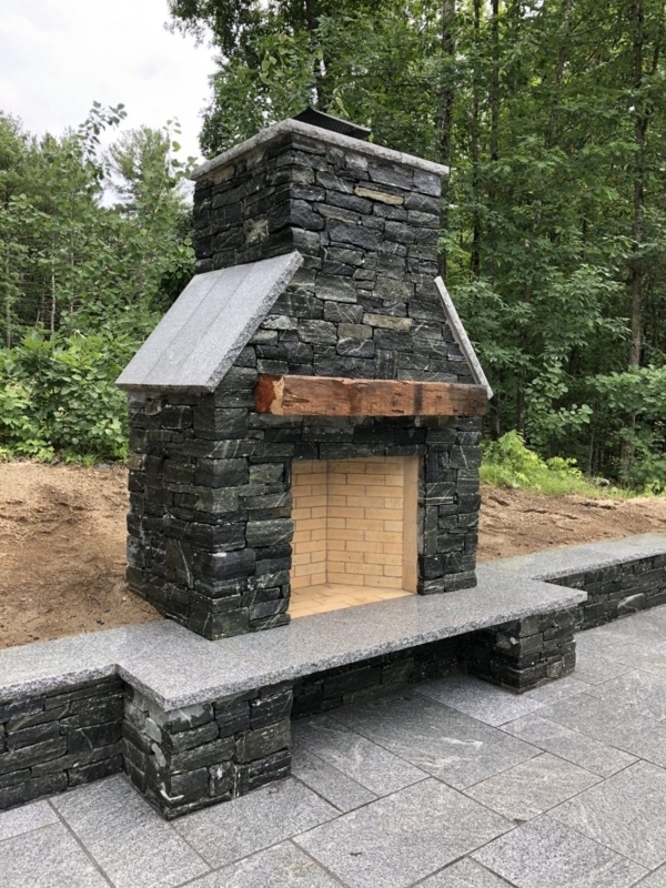 Outdoor Fireplace Natural Fieldstone with Symmetrical Wood Storage