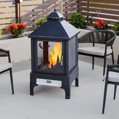 Outdoor Fireplace Pagoda Roof with Mesh Walls and Charcoal Finish