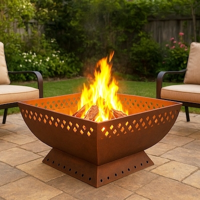 Outdoor Fireplace Pyramidal Shape Wood Storage Base for Patio