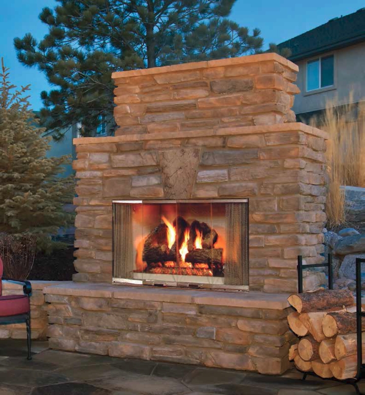 Outdoor Fireplace: Rustic Herringbone Brick Hearth Design with Mantel