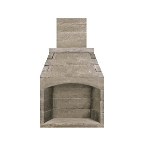Outdoor Fireplace Rustic Stacked Stone Arched Opening Wide Hearth