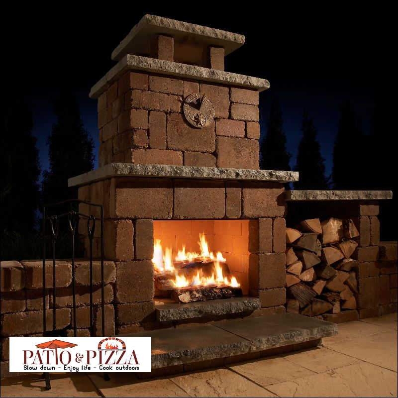 Outdoor Fireplace Rustic Stacked Stone Copper Chimney Cap Patio
