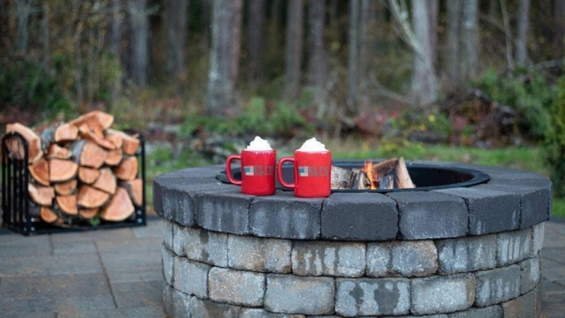 Outdoor Fireplace Rustic Stone with Dual Fire Features Patio