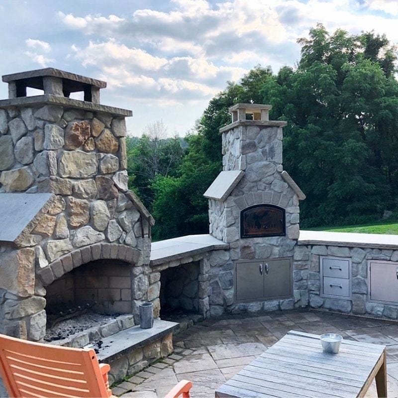 Outdoor Fireplace Stacked Stone Veneer Wood Storage Niche