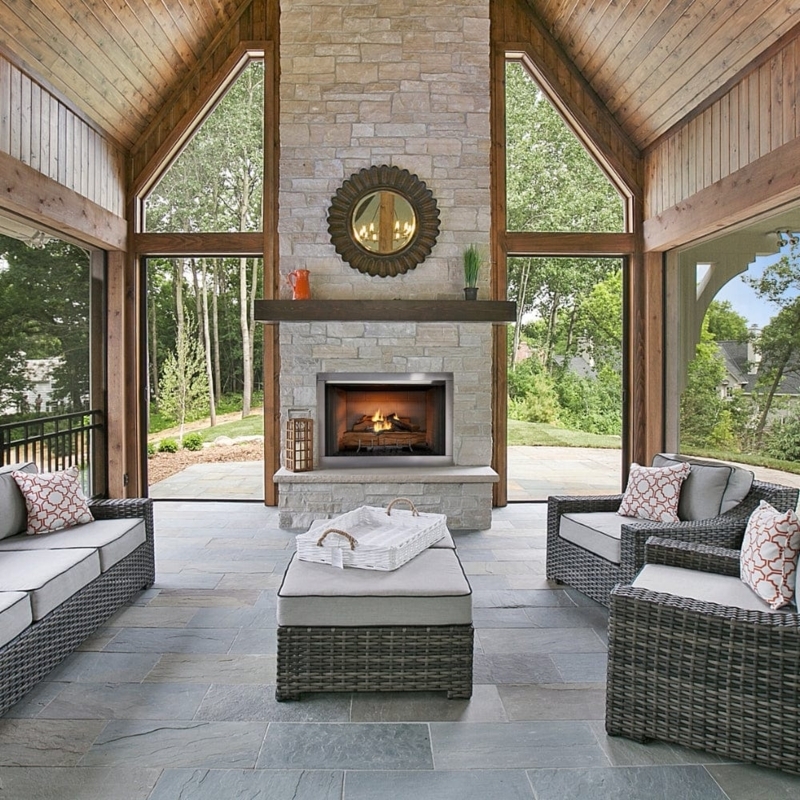 Outdoor Fireplace Stainless Steel Interior Built-in Gas Design