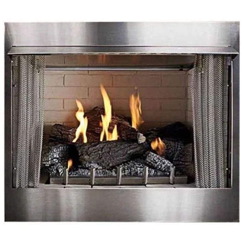 Outdoor Fireplace Stainless Steel Interior, Integrated Masonry Look.