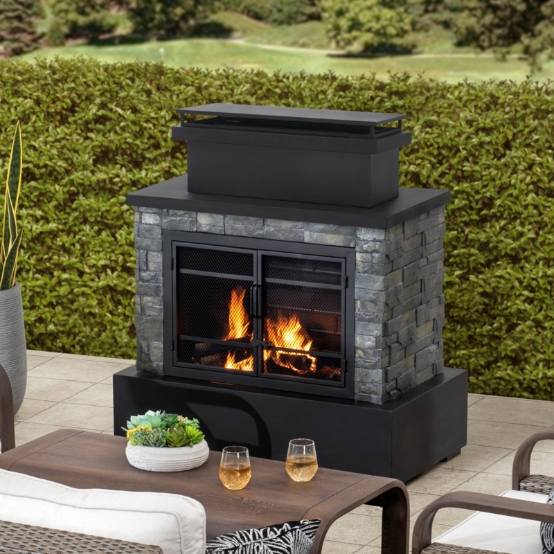 Outdoor Fireplace Steel Gray with Built-in Log Storage for Patio Area