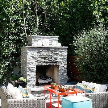Outdoor Fireplace Stone Like Masonry Integrated Log Storage Rustic