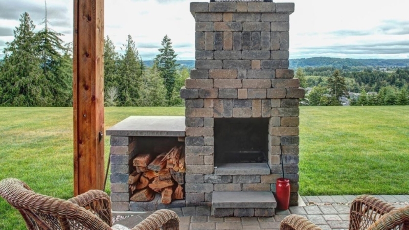 Outdoor Fireplace Stone Masonry Arched Hearth Patio Design Ideas