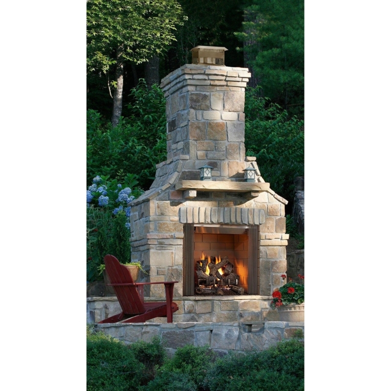 Outdoor Fireplace Stone Masonry Surround on Covered Patio