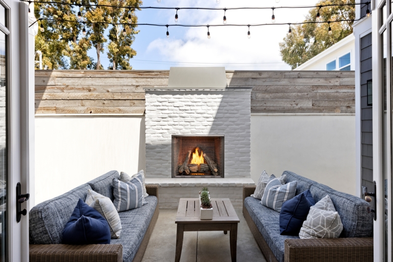 Outdoor Fireplace Stone Surround with Mantel Shelf Realistic Logs Tan