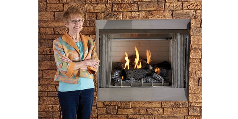 Outdoor Fireplace Stone Veneer, Stainless Steel Trim. Transitional.