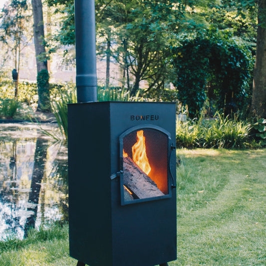Outdoor Fireplace Tall Chimney Industrial Style Patio Heating