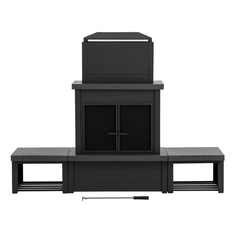 Outdoor Fireplace Tall Vertical Chimney Symmetrical Design Matte