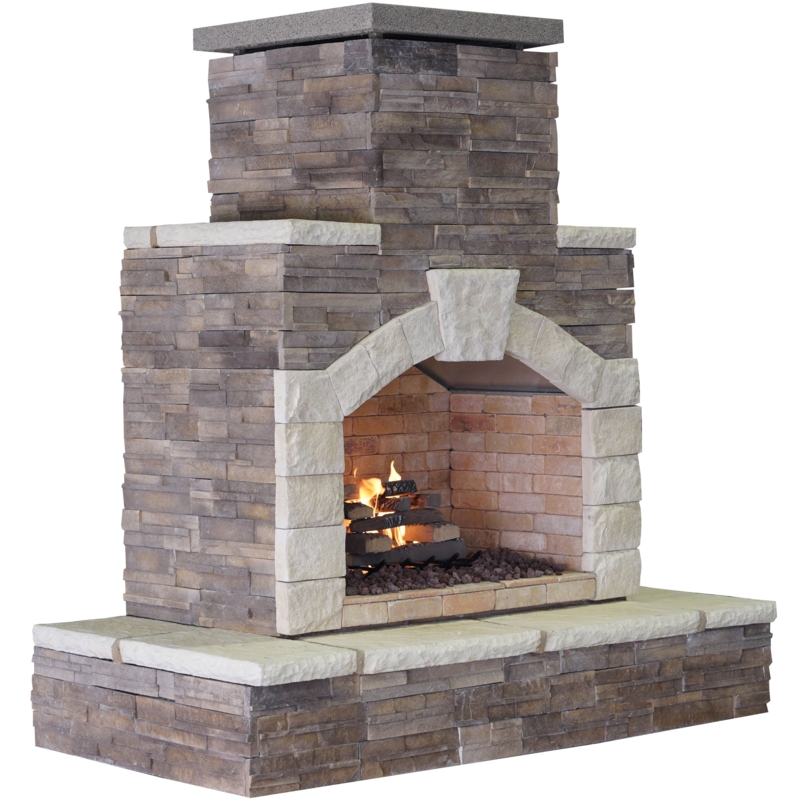 Outdoor Fireplace Tapered Chimney Stacked Stone Contemporary