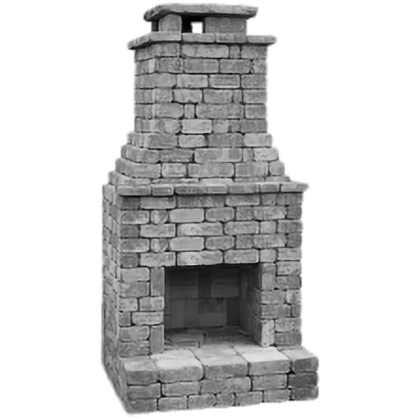Outdoor Fireplace Tiered Masonry Chimney Arched Firebox Rustic Gray