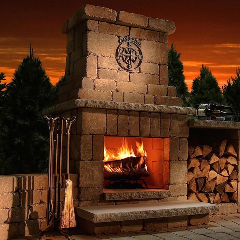 Outdoor Fireplace Tiered Silhouette Stone Colonial Rustic Backyard Hearth