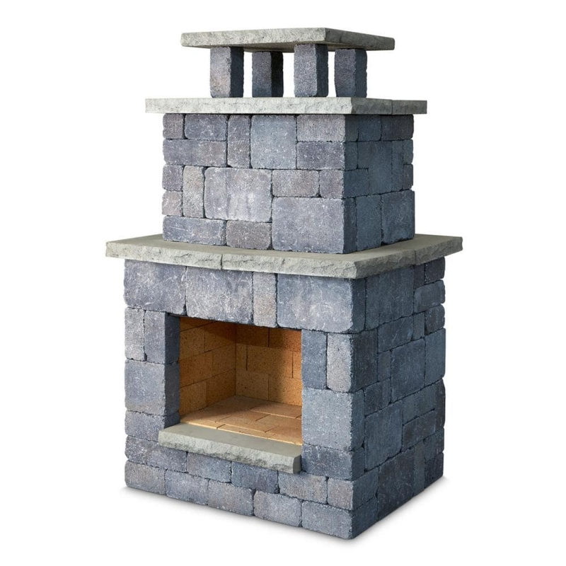 Outdoor Fireplace Tiered Stone Stacked Block Rustic Patio Design
