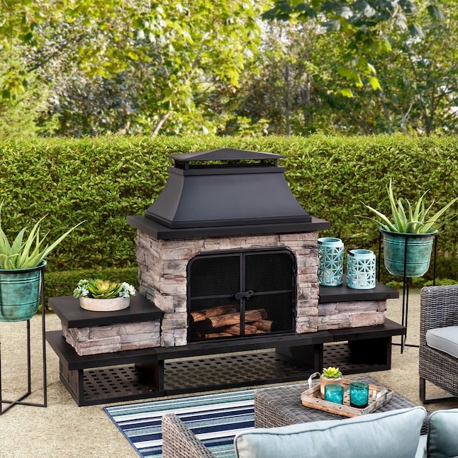 Outdoor Fireplace Traditional Open Hearth with Tall Chimney