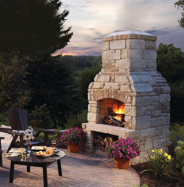 Outdoor Fireplace Transitional Design with Wood Storage Niches