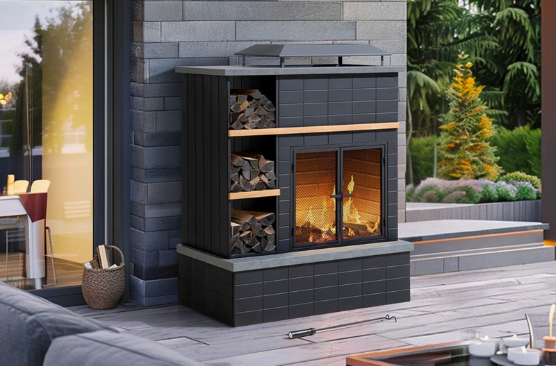 Outdoor Fireplace Transitional Steel with Integrated Log Holders