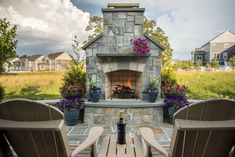 Outdoor Fireplace Wide Hearth Stone Chimney Built-in Storage