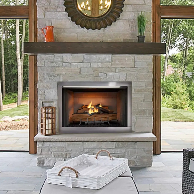 Outdoor Fireplace Wide Rectangular Opening Gas Powered Stone