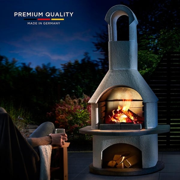 Outdoor Fireplace with Cooking Grill Tall Concrete Patio Design