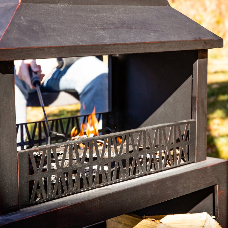 Outdoor Fireplace with Distressed Bronze Finish and Latched Access Door