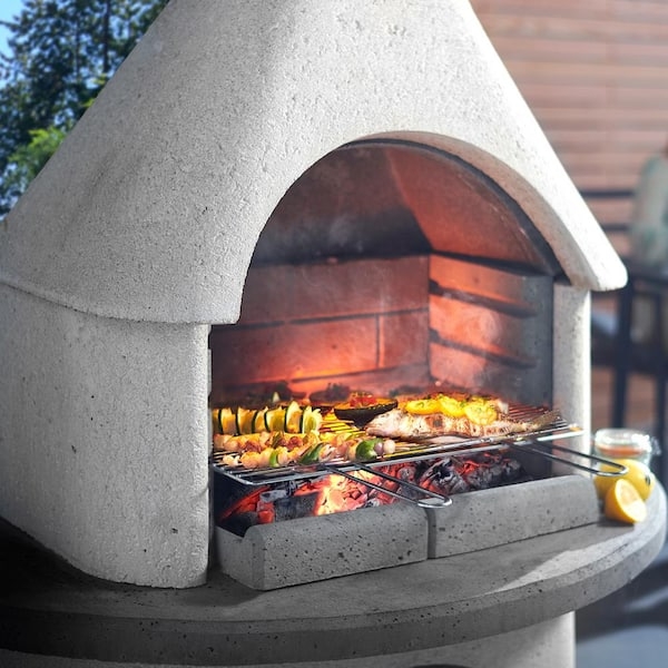 Outdoor Fireplace with Integrated Grill & Wood Storage Concrete Design