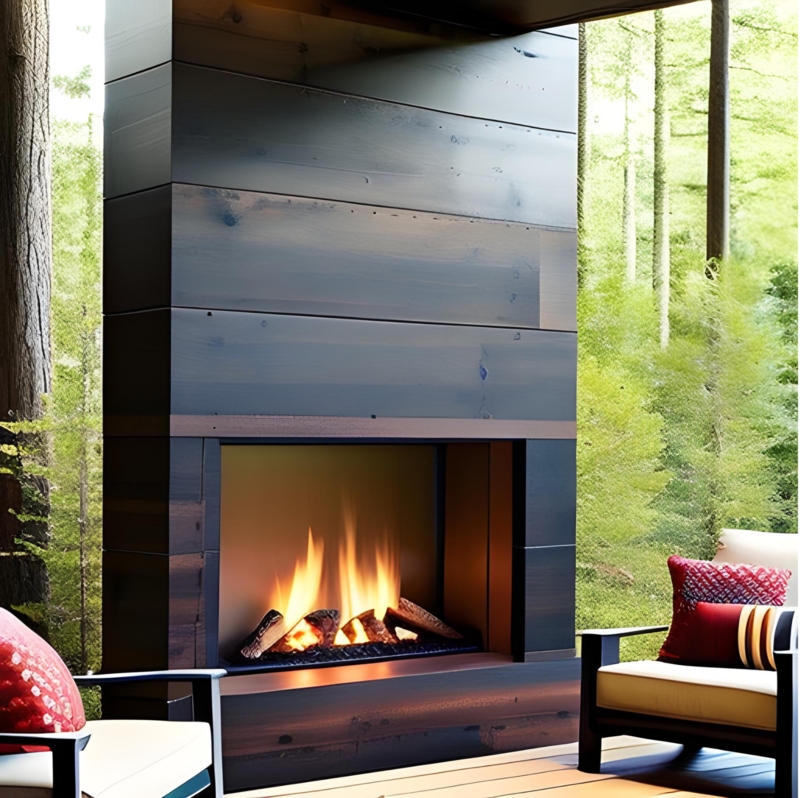 Outdoor Fireplace with Integrated Media Wall Coastal Patio Lounge Ideas