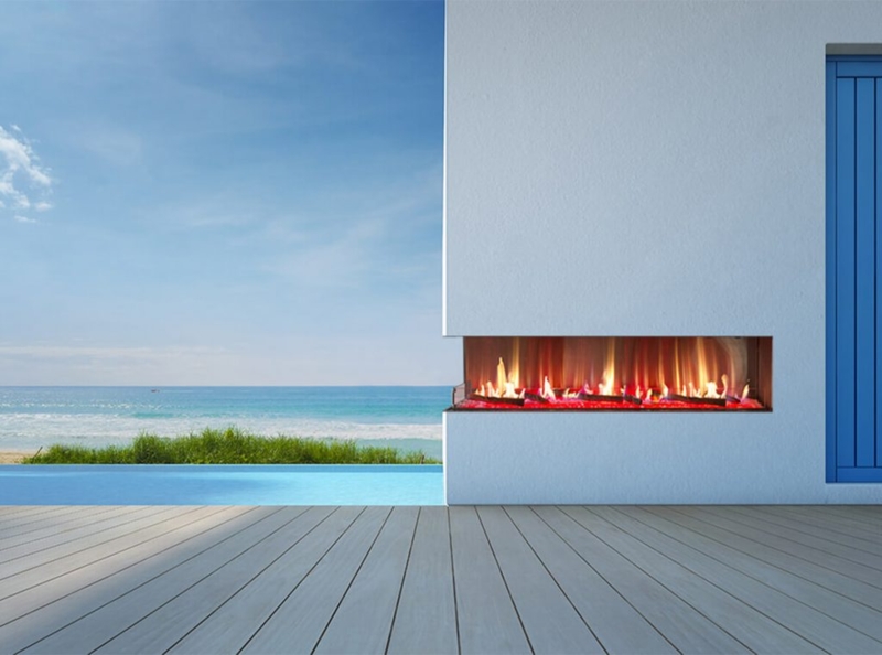 Outdoor Fireplace with Left Corner Glass and Modern Linear Form