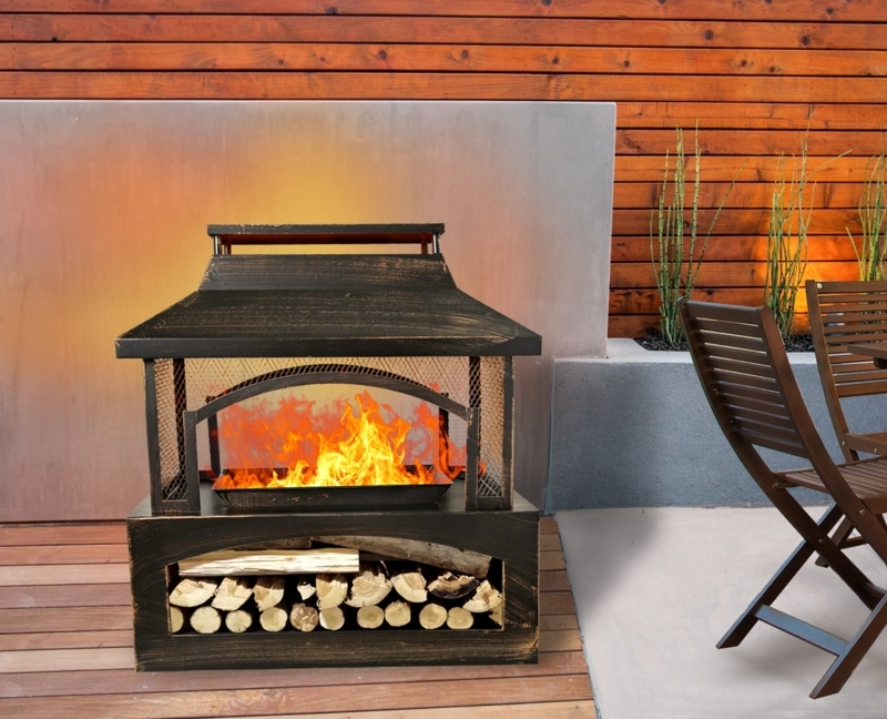 Outdoor Fireplace with Rectangular Base and Tapered Chimney in Metal
