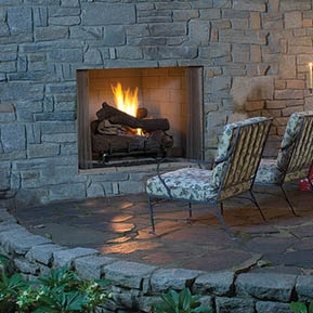 Outdoor Fireplace with Stacked Brick Liner and Stainless Steel Frame