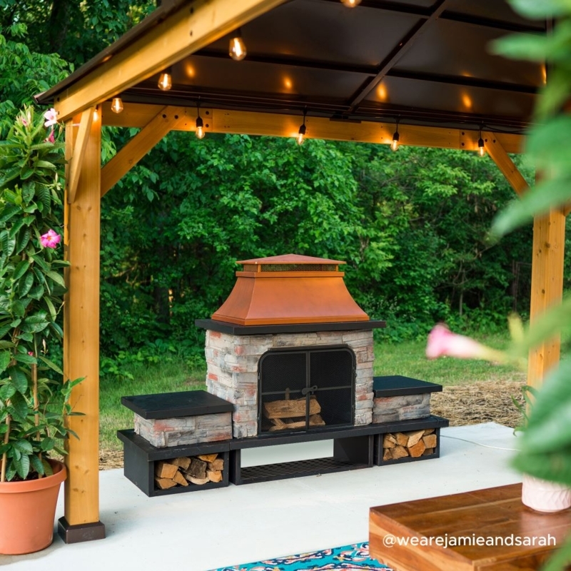 Outdoor Fireplace with Stacked Stone Texture and Integrated Log Storage