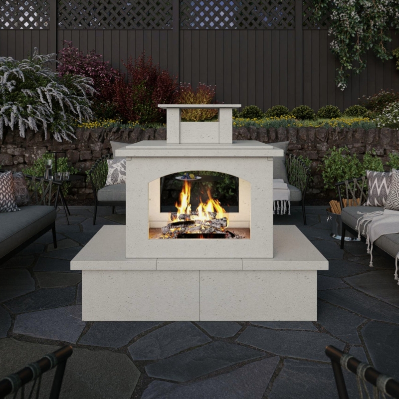 Outdoor Fireplace with Tapered Chimney Stacked Stone Kit