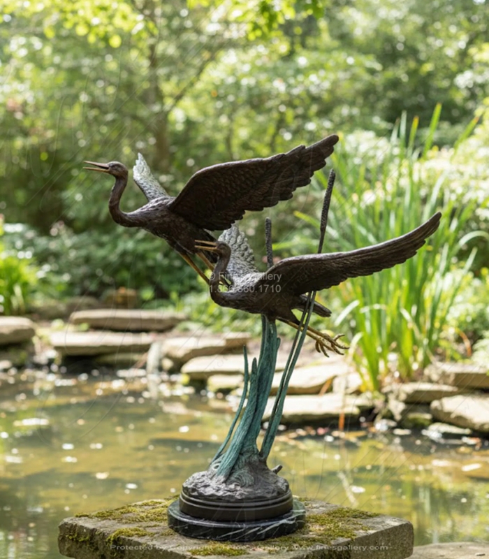 Outdoor Fountain, Birds In Flight, Bronze Patina, Traditional Garden Decor