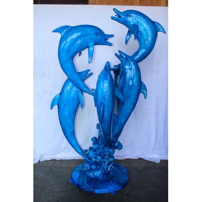 Outdoor Fountain: Bronze Teal Verdigris, Six Dolphins, Multi-Tiered Statue