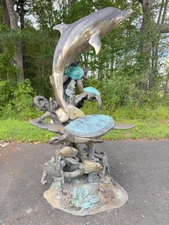 Outdoor Fountain Sailboat Motif Bronze Patina Traditional Decor