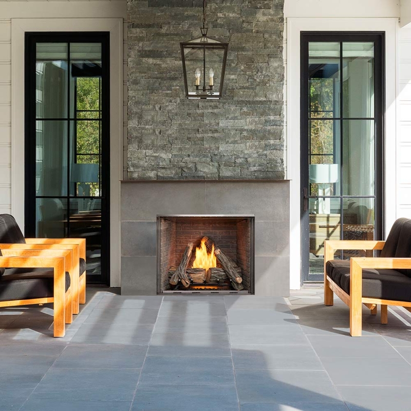 Outdoor Gas Fireplace Built-in Design with Stone Surround Ideas
