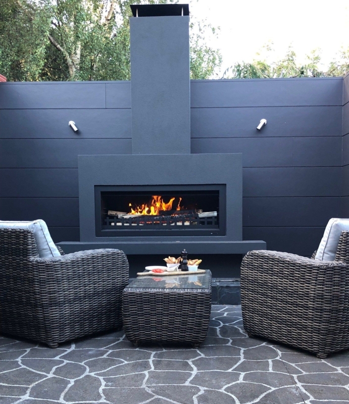 Outdoor Hearth Stacked Stone Focal Point for Patio Sectional