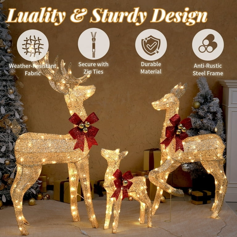 Outdoor Holiday Decorations Glitter Mesh 3 Piece Set Lawn Decor