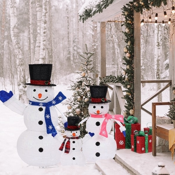 Outdoor Holiday Figures Set of 3, Cool White LED Graduated Snowmen