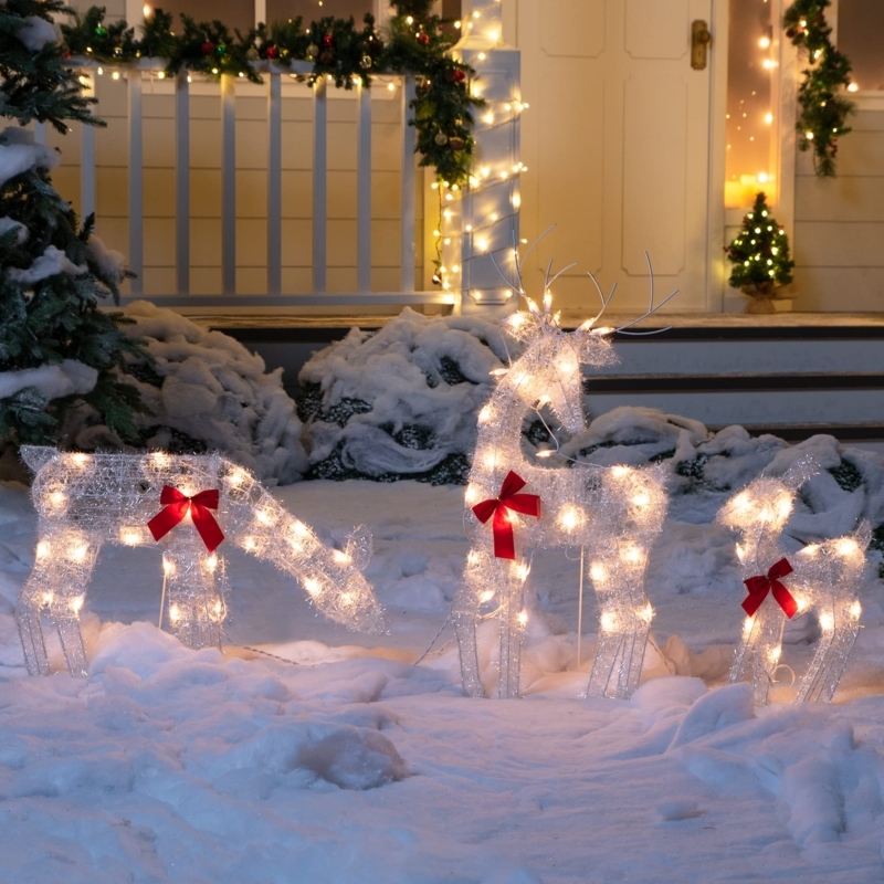 Outdoor Illuminated Reindeer Family, 2D Warm White Holiday Lights