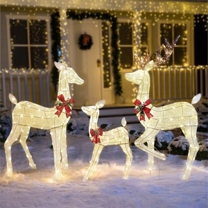 Outdoor Lighted Reindeer Family Set Wire Mesh Warm LED Glow