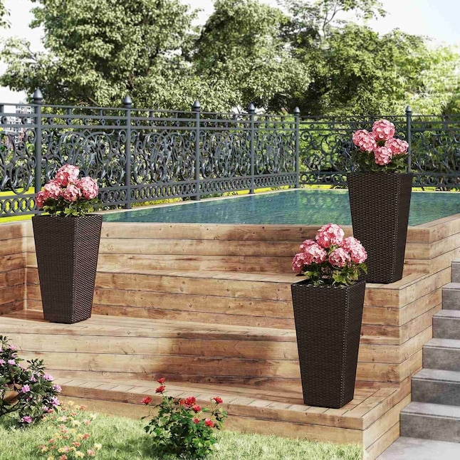 Outdoor Planter 30 Inch Height Tapered Square Form Charcoal Matte