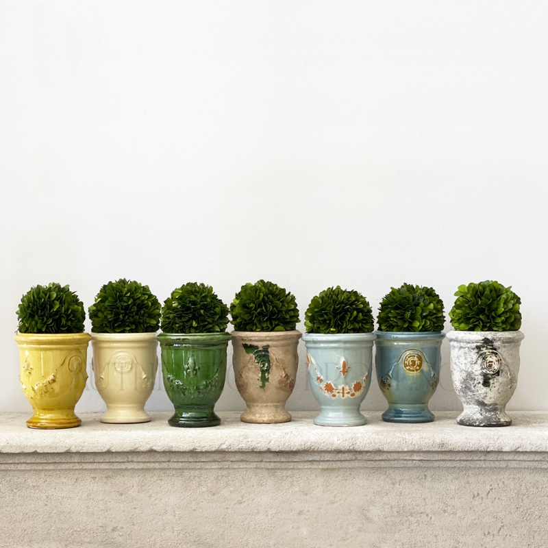 Outdoor Planter Anduze Style Distressed Turquoise Glazed Terracotta