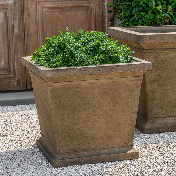 Outdoor Planter Cast Stone Weathered Gray Recessed Panels Garden